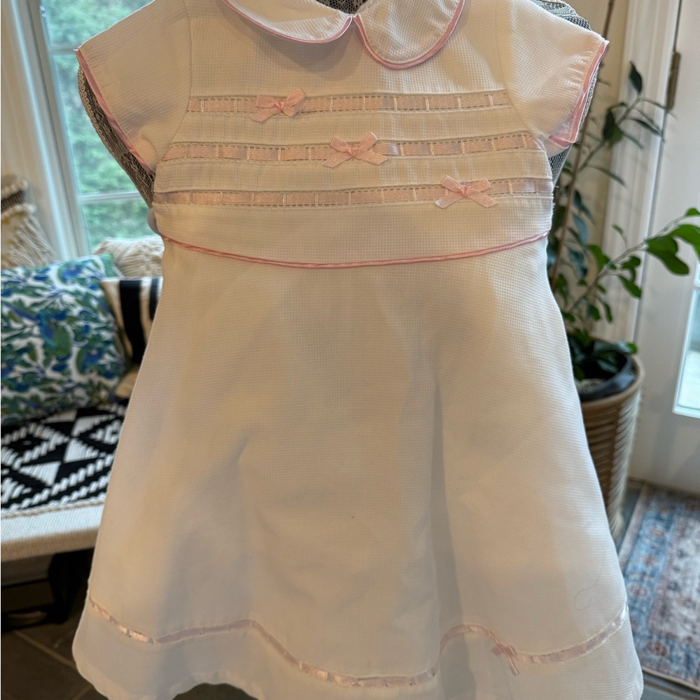 The Children's Place White Dress with Pink Trim and Bows